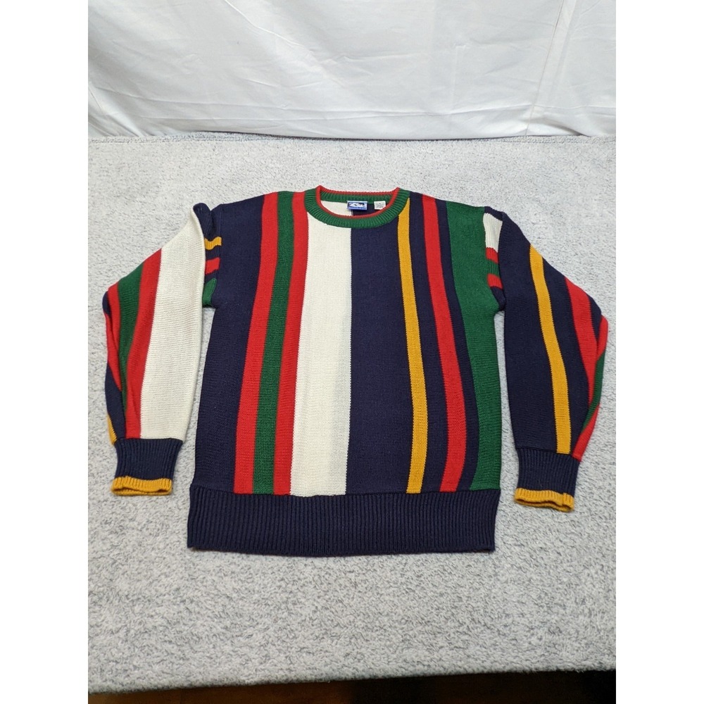 Vtg 90s Todays News Sweater Medium Colorful Striped Knit Cosby‎ Rugby Style Y2K